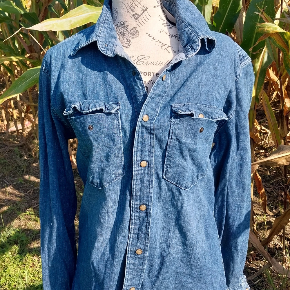 Wrangler Blue Denim Button Down Shirt